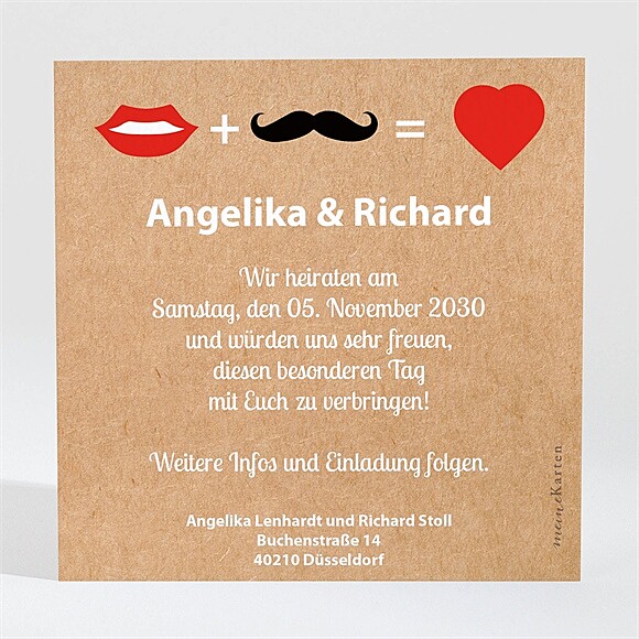 Save the Date Karte Herz und Schnurrbart ref.N300133