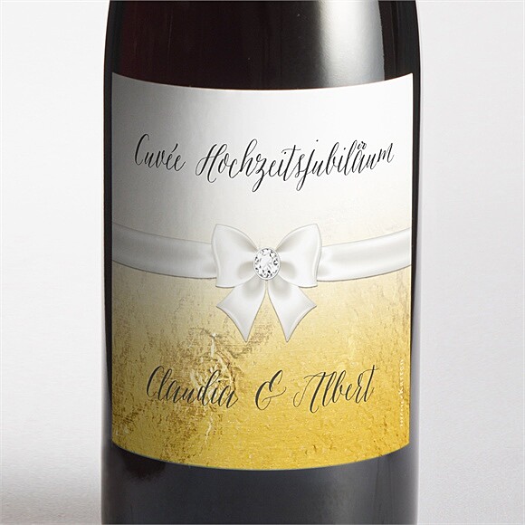 Flaschenetikett Hochzeitsjubiläum Weiße Schleife ref.N3002130