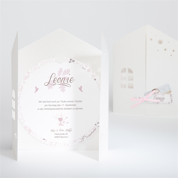 Einladung Taufe Blumenhaus rosa ref.N90018