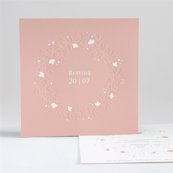 Geburtskarte Geprägter Blumenkranz rosa ref.N35164