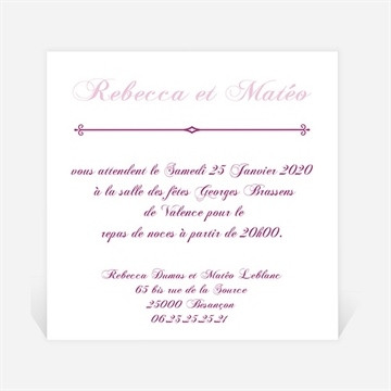 Carton d'invitation mariage réf. N30096