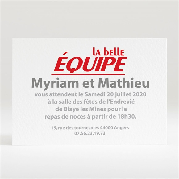 Carton d'invitation mariage La Belle Equipe réf.N12087