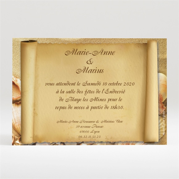 Carton d'invitation mariage Parchemin vintage réf.N12099