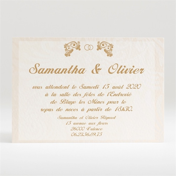 Carton d'invitation mariage Beige et blanc réf.N12098
