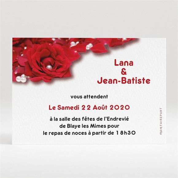 Carton d'invitation mariage Roses rouge et perles réf.N120106