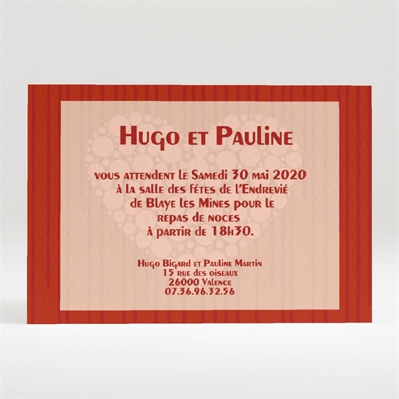 Carton d'invitation mariage Rouge et romantique réf.N120114