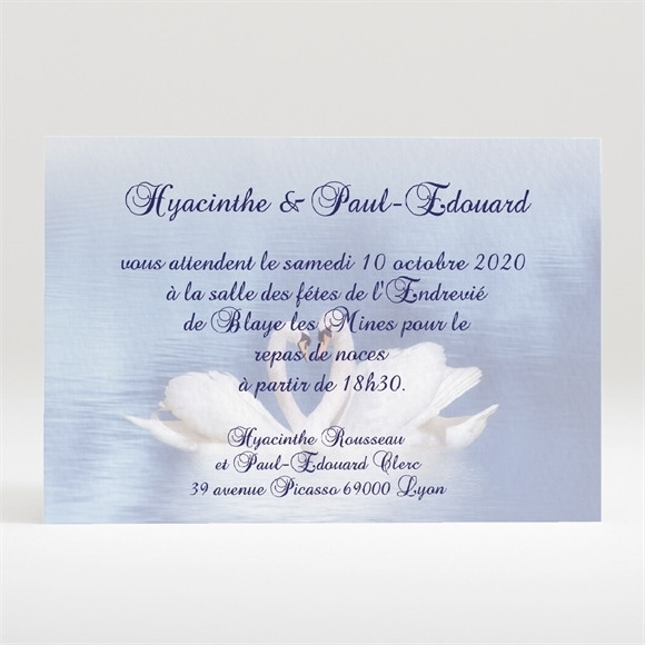 Carton d'invitation mariage Deux cygnes charmants réf.N120134