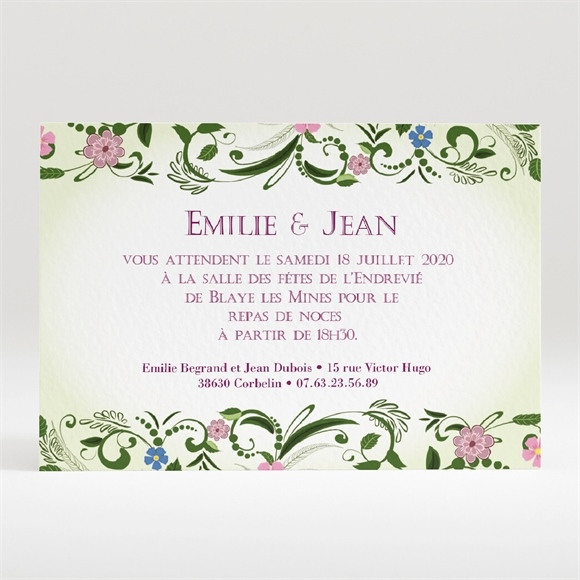 Carton d'invitation mariage Champêtre violet réf.N120135