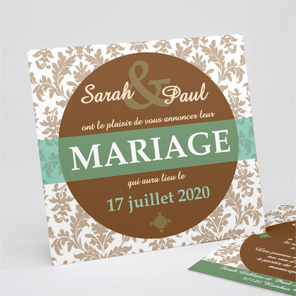 Faire-part mariage Carte marron et verte réf.N31118