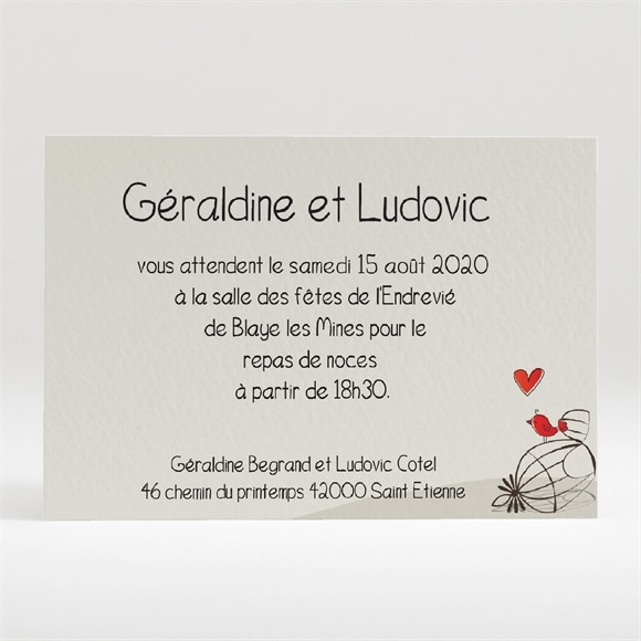 Carton d'invitation mariage Fleurs rouges et grises réf.N120146