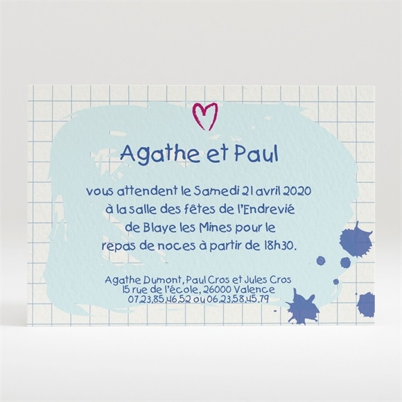 Carton d'invitation mariage Carnet d'écolier enfant réf.N120160
