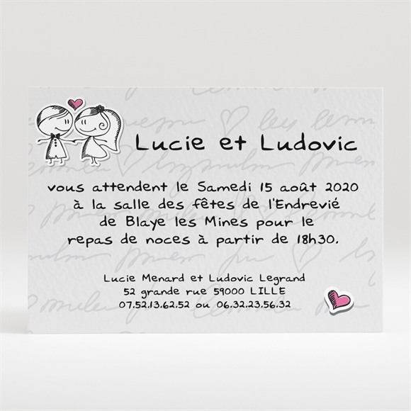 Carton d'invitation mariage Amoureux illustrés réf.N120152