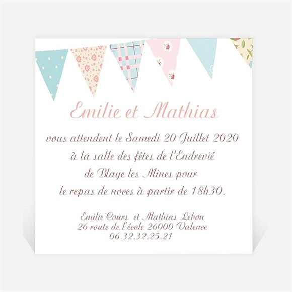 Carton d'invitation mariage Médaillon et banderoles réf.N300147