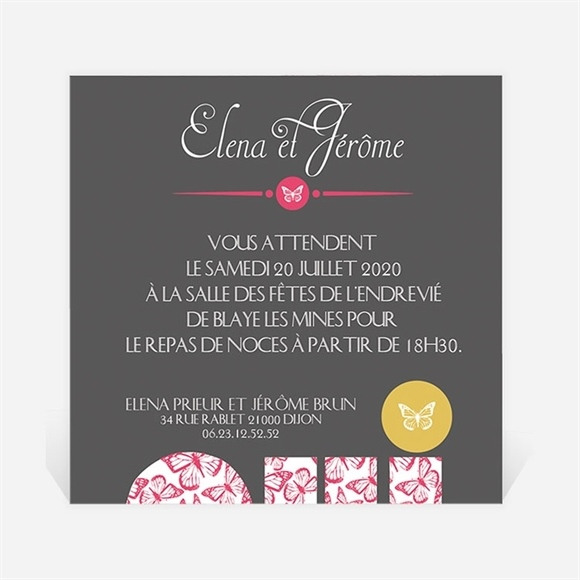 Carton d'invitation mariage Rose et Noir réf.N300154