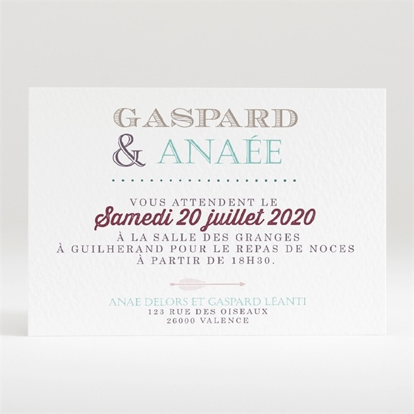 Carton d'invitation mariage Motifs et jeu typographique réf.N120276