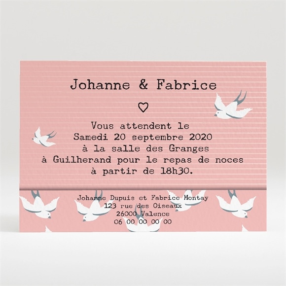 Carton d'invitation mariage Nos motifs hirondelles réf.N120293