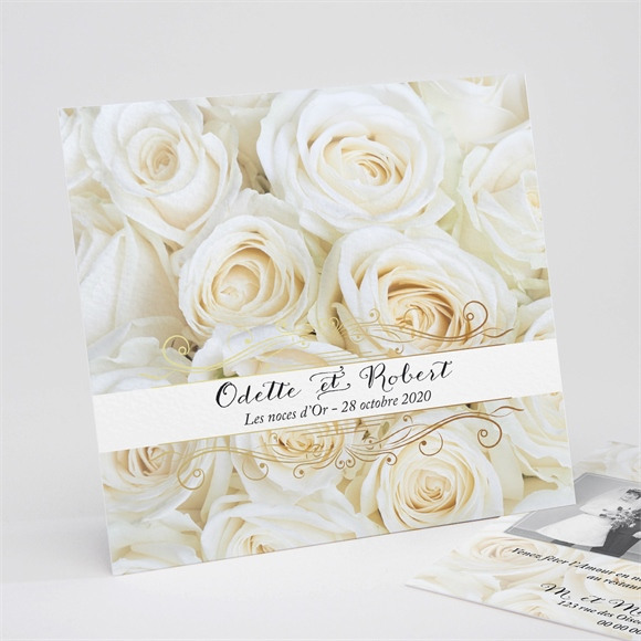 Invitation anniversaire de mariage Lit de roses blanches réf.N311132