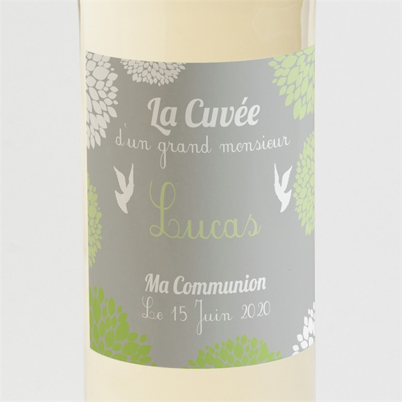 Etiquette de bouteille communion Cadre gris et lumière réf.N300518