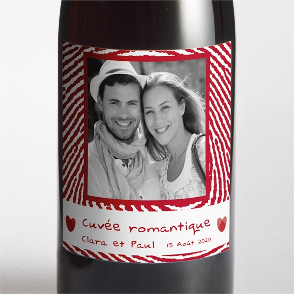 Etiquette de bouteille mariage Faire part Rouge et blanc réf.N300543