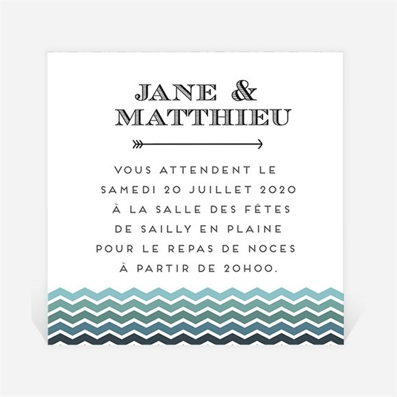 Carton d'invitation mariage Chevrons camaïeu bleu et vert réf.N300843