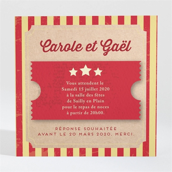 Carton d'invitation mariage Le Cirque réf.N3001028