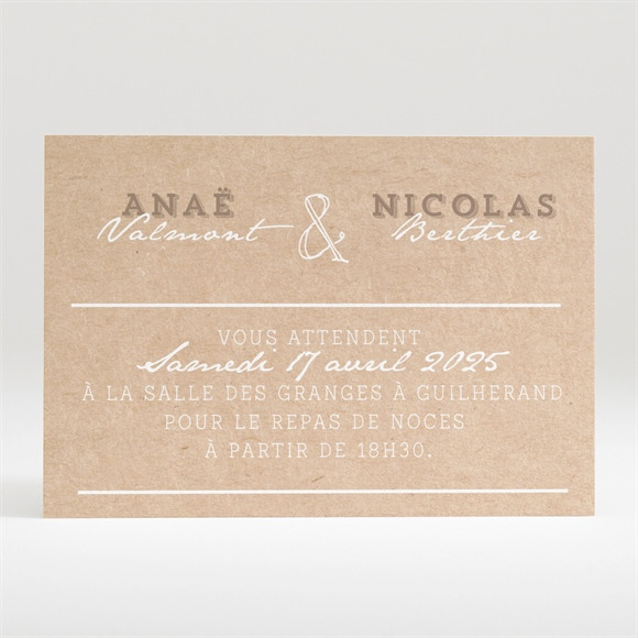 Carton d'invitation mariage Noir et Kraft chic réf.N120317