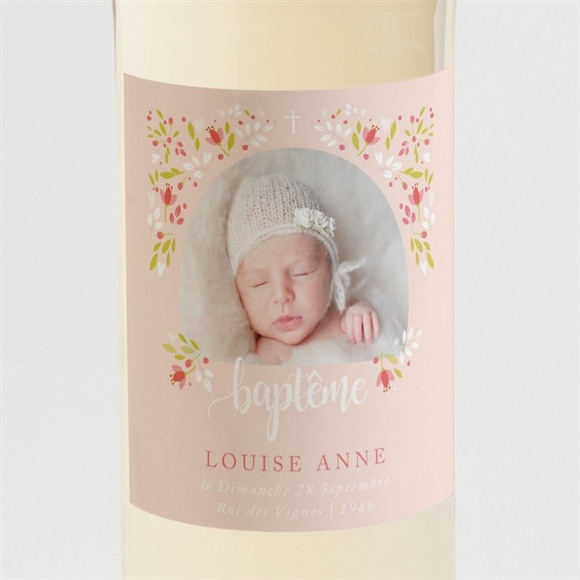 Etiquette de bouteille baptême Douceur végétale rose réf.N3001410