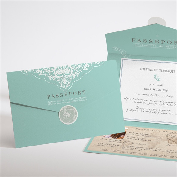 Faire-part mariage Joli Passeport enveloppe réf.N97157