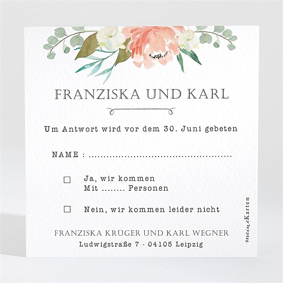 Antwortkarte Hochzeit Romantische Rosen ref.N3001373