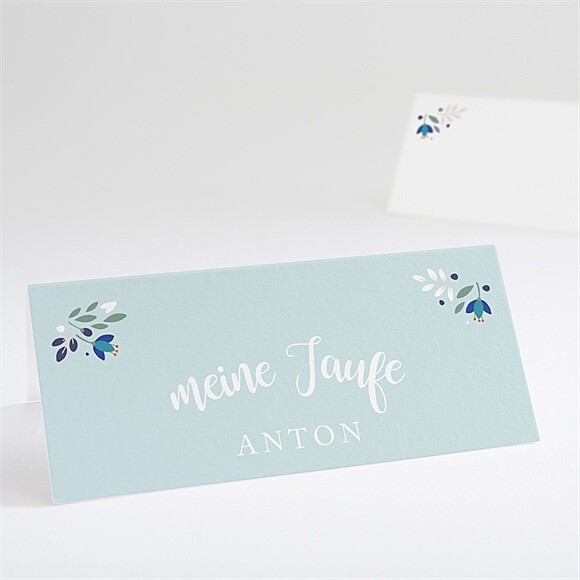 Tischkarte Taufe Zarte blaue Blumen ref.N440662