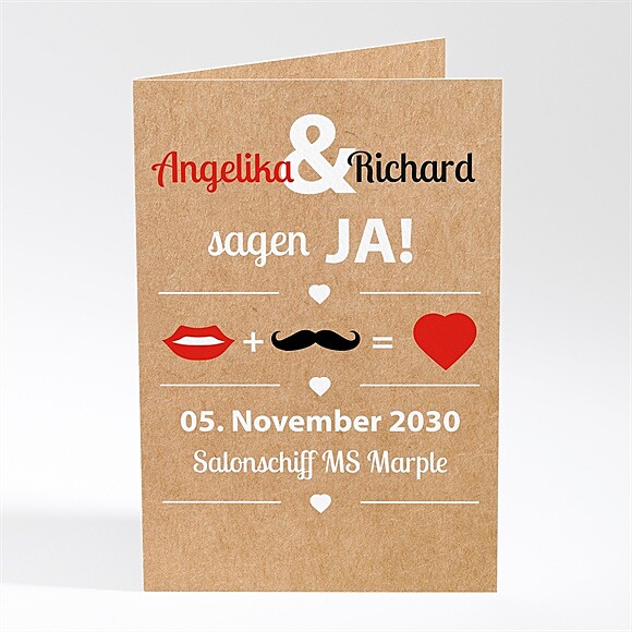 Hochzeitseinladung Herz und Schnurrbart ref.N401193