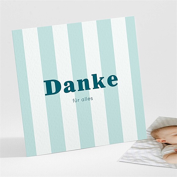 Dankeskarte Geburt Blau gestreift ref.N301667