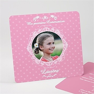 Faire-part communion mon cadre rose magnet