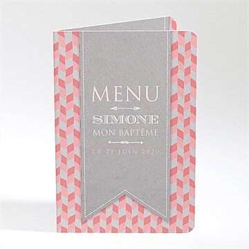 Menu baptême fanions et mosaïque rose