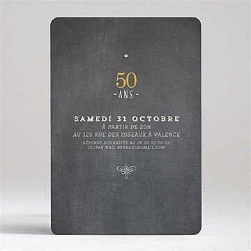 Invitation anniversaire tout en dorure - Dos de l'invitation