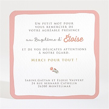 Remerciement baptême initiales à motifs - Dos de la carte