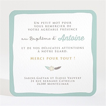 Remerciement baptême alphabet original - Dos de la carte
