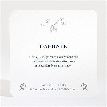 Remerciement naissance fleurs et flocons - Dos de la carte