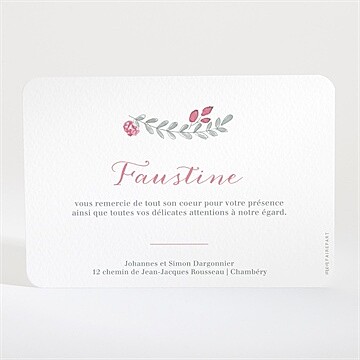 Remerciement baptême cadre de fleurs - Dos de la carte