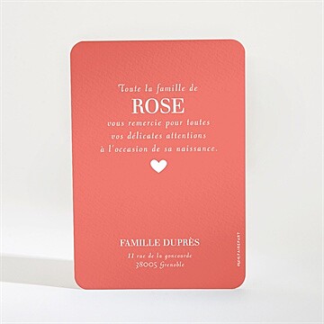 Remerciement naissance mon bébé grenadine - Dos de la carte