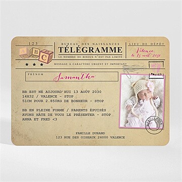 Faire-part naissance son télégramme magnet