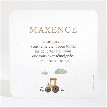Remerciement naissance dans la ferme - Dos de la carte