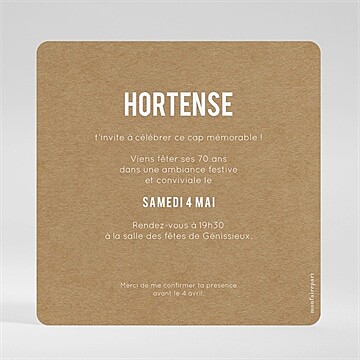 Invitation anniversaire 70 ans - Dos de l'invitation