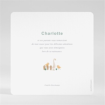 Remerciement naissance tendres animaux - Dos de la carte
