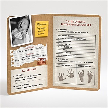 Faire-part naissance dossier confidentiel - Intérieur du faire-part