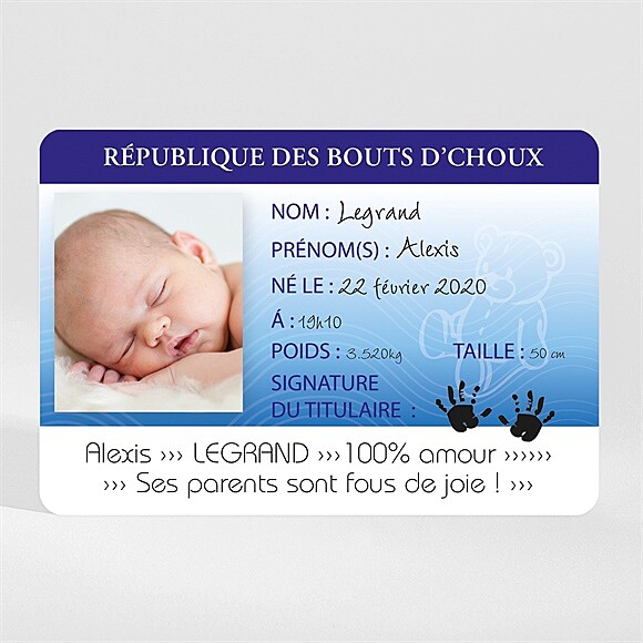 Faire-part naissance Carte d'identité magnet réf.N110173
