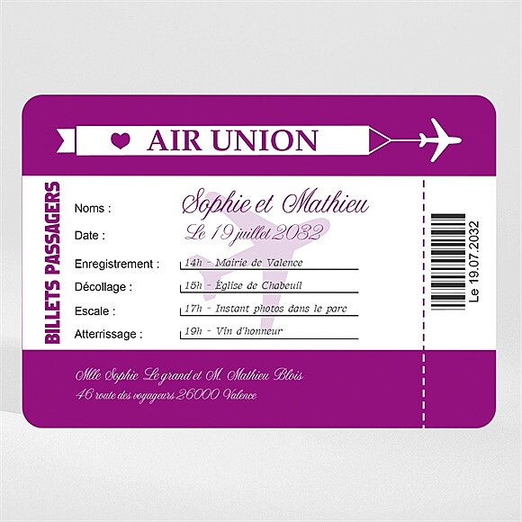 Faire-part mariage Air Union Magnet réf.N110284