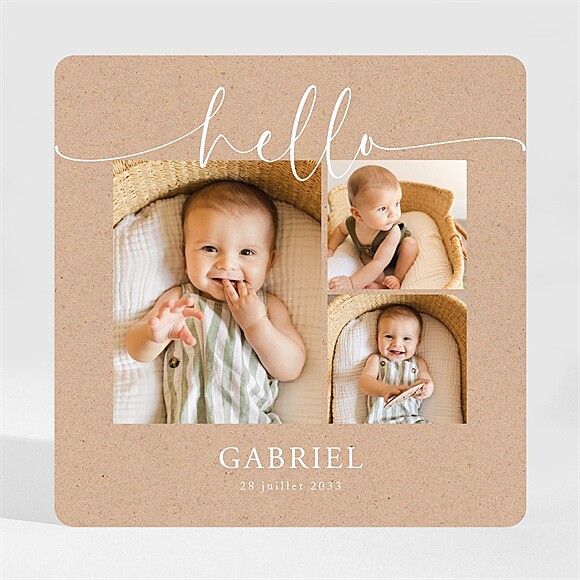Faire-part naissance Kraft photos magnet réf.N35066