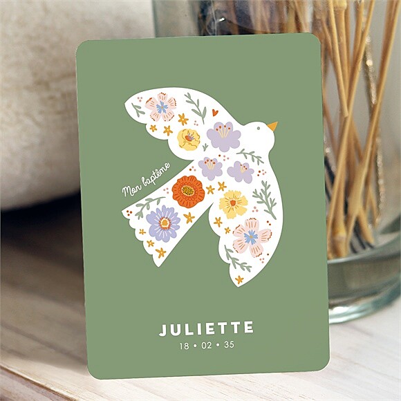 Faire-part de baptême Colombe fleurie réf.N251175