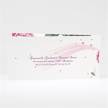 Faire-part mariage oiseaux roses et violets - Dos du faire-part